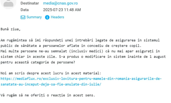 Întrebări adresate de Mediaflux CNAS