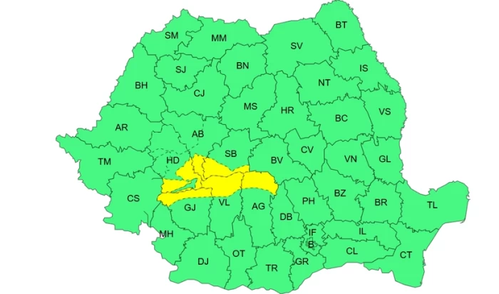Informare meteo ANM și cod galben de ploi importante cantitativ, precipitații mixte, ninsori și vânt până duminică