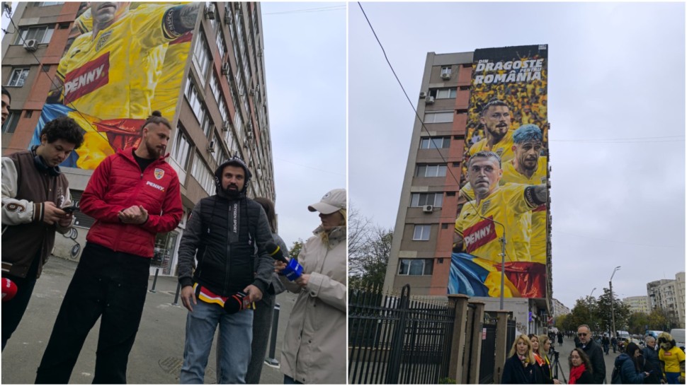 Tricolorii pe pereți. Trei dintre fotbaliștii echipei naționale - Drăgușin Rațiu Stanciu - au apărut într-un mural în Capitală VIDEO și FOTO
