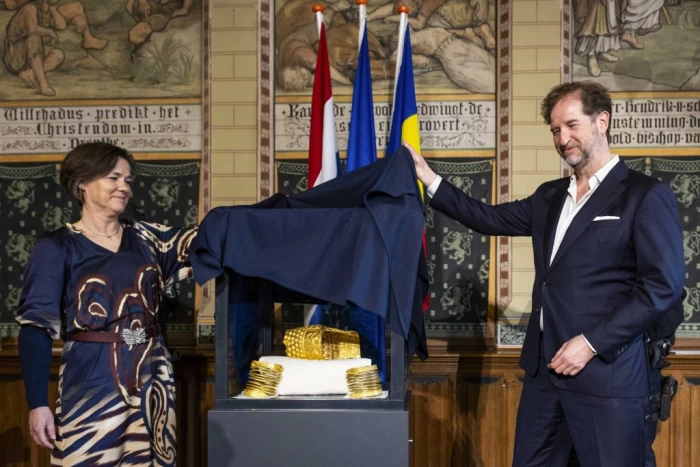 Conferinta de presa organizată la muzeul Drents din Assen cu privire la recuperarea coifului dacic de la Cotofenesti si a 2 bratari de aur, in Tarile de Jos, Assen, 2 aprilie 2026. sursă foto: Inquam Photos / Vincent Jannink

