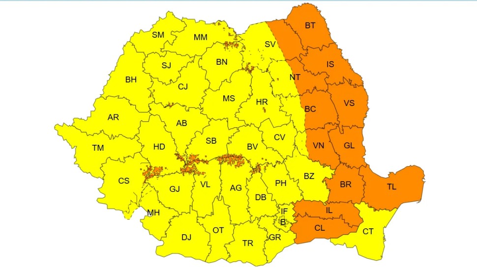 Alertă meteo. Cod galben și portocaliu de vânt în toată țara până duminică | HARTA