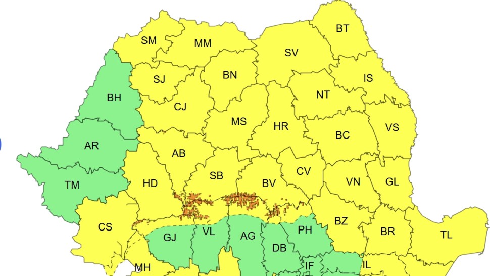 ANM anunță trei zile de vreme deosebit de rece vânt puternic ploi lapoviță și ninsoare Cod portocaliu și galben în aproape toată țara | HARTĂ