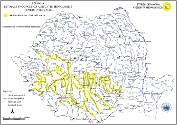 Cod galben de inundaţii în sud-vestul României