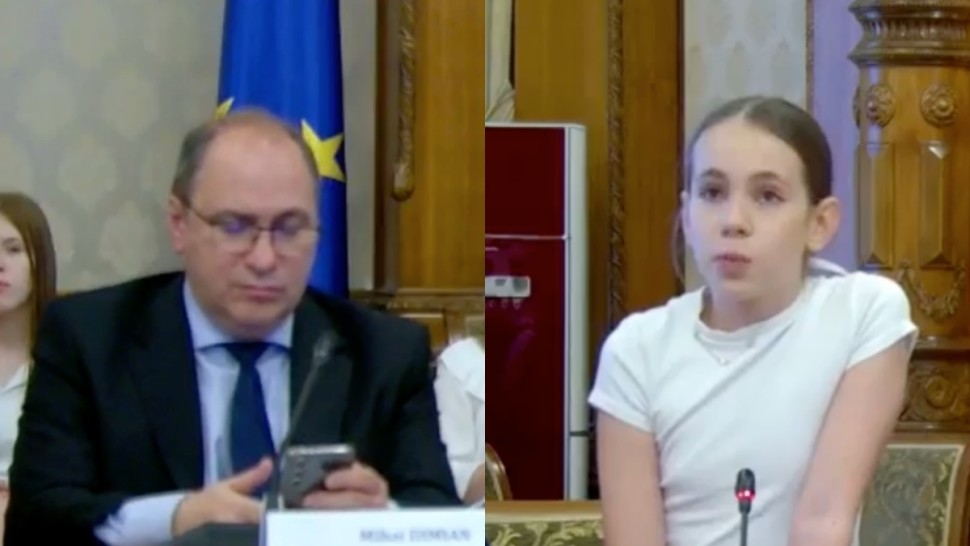 VIDEO | Gafă de proporții a Ministrului Educației Mihai Dimian. Elevă de clasa a 5-a în lacrimi după ce ministrul se uita pe telefon în timp ce ea susținea un discurs