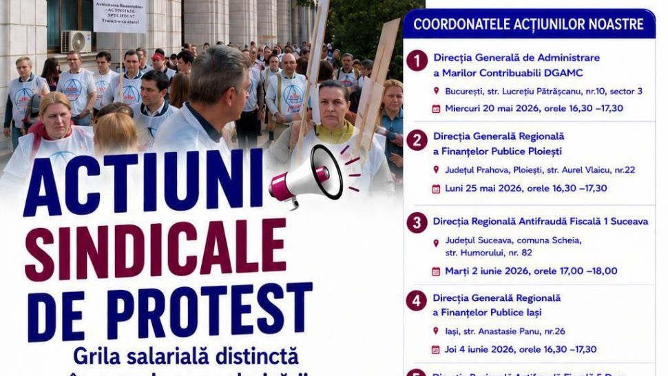 De luni campanie națională de acțiuni de protest. Sindicaliștii de la Finanțe ies în stradă