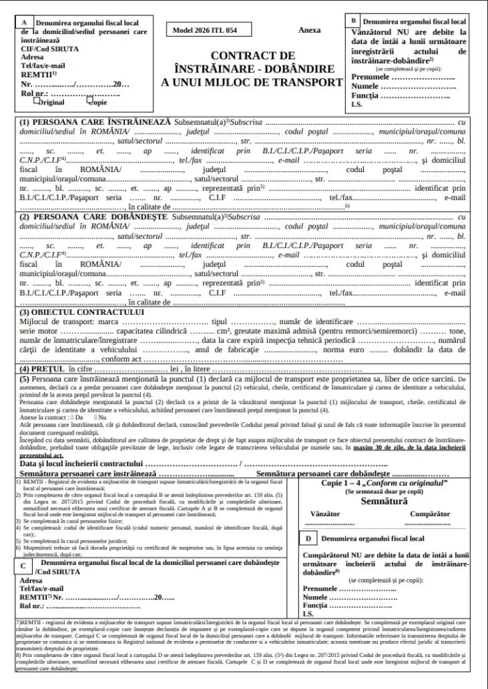 Noul model de contract pentru cumpărarea unei mașini