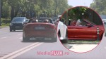 PAPARAZZI Ștefan Bănică Junior taie linia continuă cu BMV-ul decapotabil prin oraș Bolidul roșu sare-n ochi FOTO