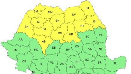 Alertă meteo ANM cod galben de furtuni în Maramureş cea mai mare parte a Transilvaniei nordul Crişanei şi al Moldovei. Vânt de 50-70 de kilometri la oră şi cantităţi de apă însemnate HARTĂ
