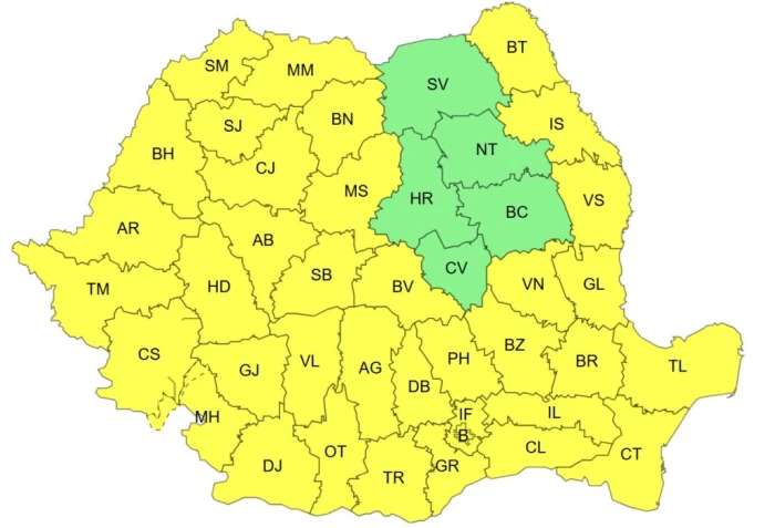 Cod galben de caniculă joi în aproape toată țara