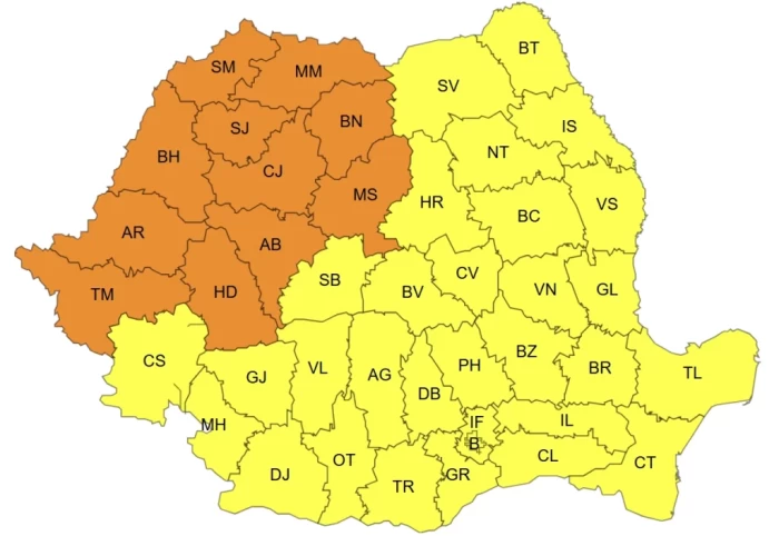 Cod portocaliu și galben de caniculă vineri