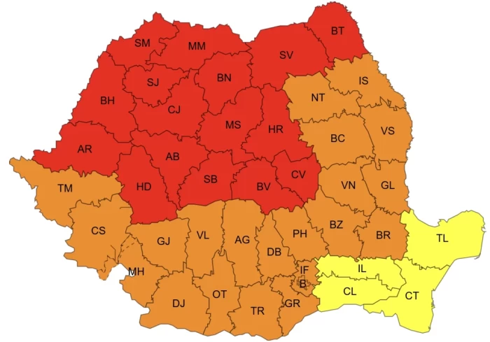 Cod roșu, portocaliu și galben de caniculă