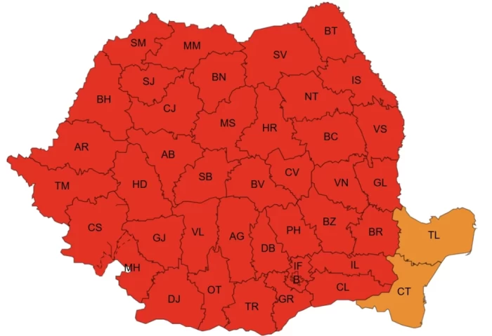 Cod roșu de caniculă în aproape toată România