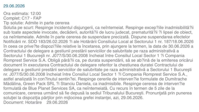 Decizie Tribunal Romprest - Primăria S1