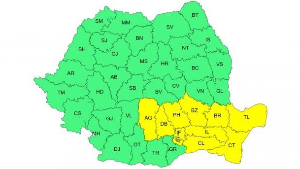 Cod galben de vijelii și grindină în Bucureşti şi 10 judeţe. Harta zonelor afectate vineri