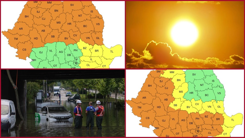 Continuă valul de căldură și de furtuni violente în România Cod portocaliu de caniculă și instabilitate în mai multe zone anunță ANM HARTĂ