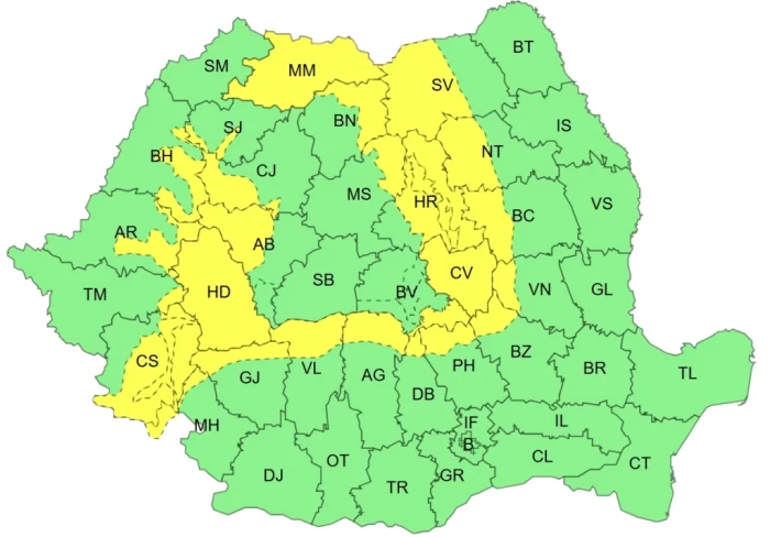 Cod galben ANM de instabilitate atmosferică și averse însemnate cantitativ începând de miercuri