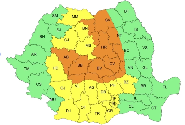 Cod portocaliu ANM de furtuni și vreme rea
