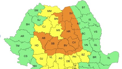Alerte meteo ANM cod portocaliu și galben de vijelii puternice averse torențiale grindină vânt fulgere inclusiv în București HARTĂ