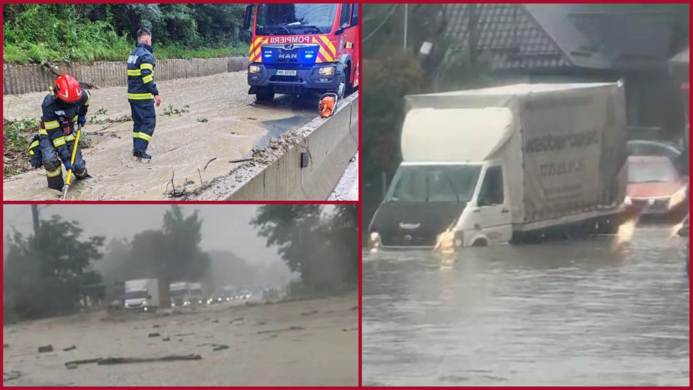 DN1 blocat pentru a doua oară în ultimele 24 de ore la Comarnic și Nistorești Acumulări masive de apă pe șosea în urma ploilor torențiale FOTO