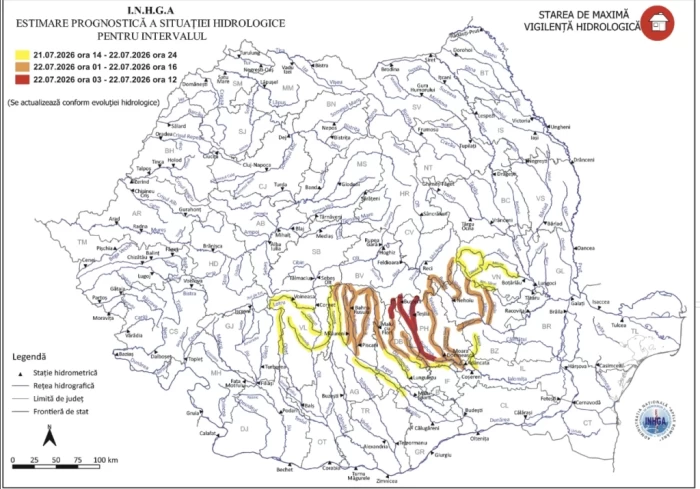 Hartă inundații cod roșu