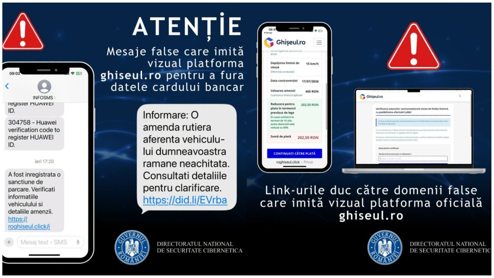 Avertisment DNSC pentru toți românii. SMS-urile false de la Ghișeul.ro îți pot lua banii de pe carduri