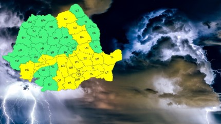 Cod galben de instabilitate atmosferică pentru mai multe județe din țară. ANM anunță vijelii și grindină