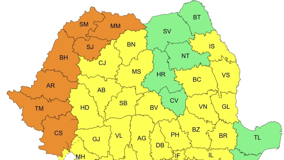 Zi deosebit de caldă în România noi avertizări ANM cod portocaliu și galben. După canicula de 39 de grade vin furtunile și vântul Hartă