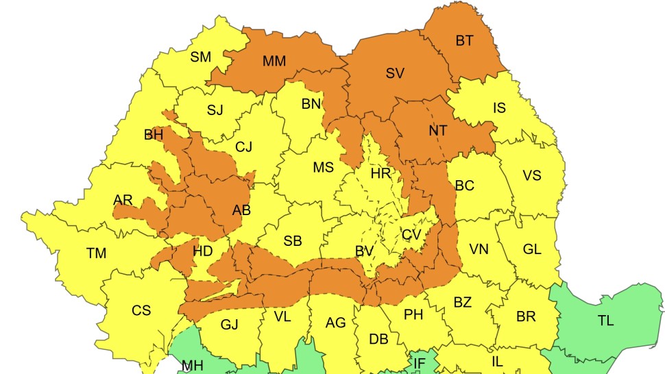 Valul de căldură se domolește dar vin ploile Cod portocaliu și galben de instabilitate atmosferică și fenomene severe în zeci de județe Hartă