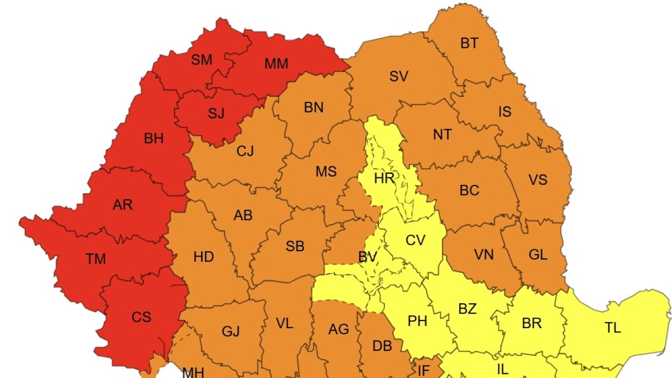 Cod roșu de caniculă în 7 județe și portocaliu în București și Ilfov până vineri De joi vin furtunile și instabilitatea atmosferică. Valul de căldură se extinde până duminică Hartă