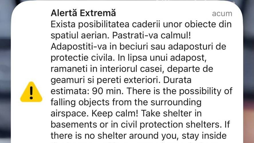 Mesaj RO-Alert emis pentru nordul județului Tulcea Există posibilitatea căderii unor obiecte din spaţiul aerian