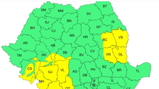 Cod galben ANM de vânt puternic. Lapoviță și ninsoare la munte vremea se răcește accentuat | Hartă