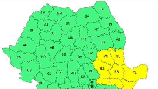 Alertă meteo ANM de vânt în mai multe regiuni până miercuri seară. Șapte județe întră sub cod galben de luni. Vremea în București
