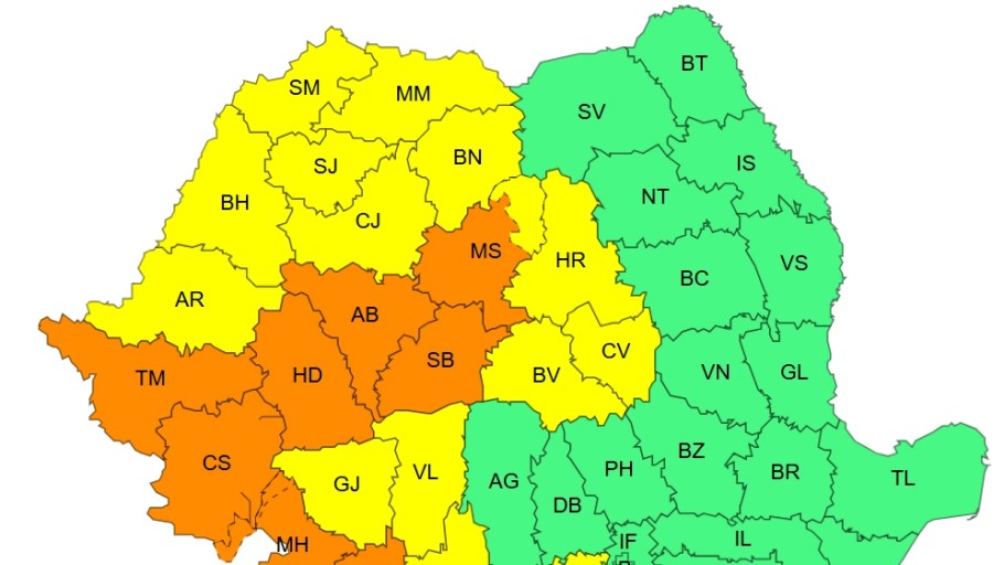 Cod portocaliu și galben de caniculă în următoarele două zile După valul de căldură vremea devine instabilă. ANM anunță vijelii puternice | Hartă
