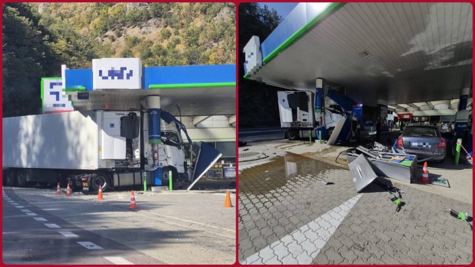 Accident grav într-o benzinărie de pe Valea Oltului Un TIR a intrat în pompele de carburant