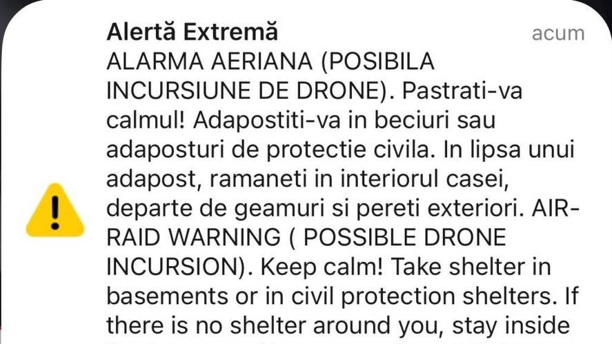 Mesaj RO-Alert pentru nordul judeţului Tulcea. Trei drone amenință spațiul aerian. MApN intervine cu două F16 și un elicopter