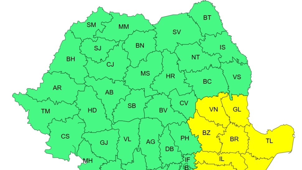 Avertizare meteo ANM. Cod galben de vânt în sudul Moldovei estul Munteniei şi Dobrogea pe parcursul zilei de miercuri
