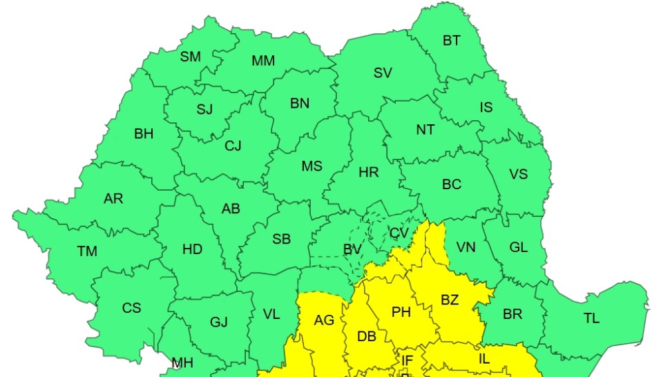 Cod galben ANM de ploi puternice în Muntenia Oltenia și Carpații de Curbură până marți. Bucureștiul este vizat de atenționarea meteo | Hartă